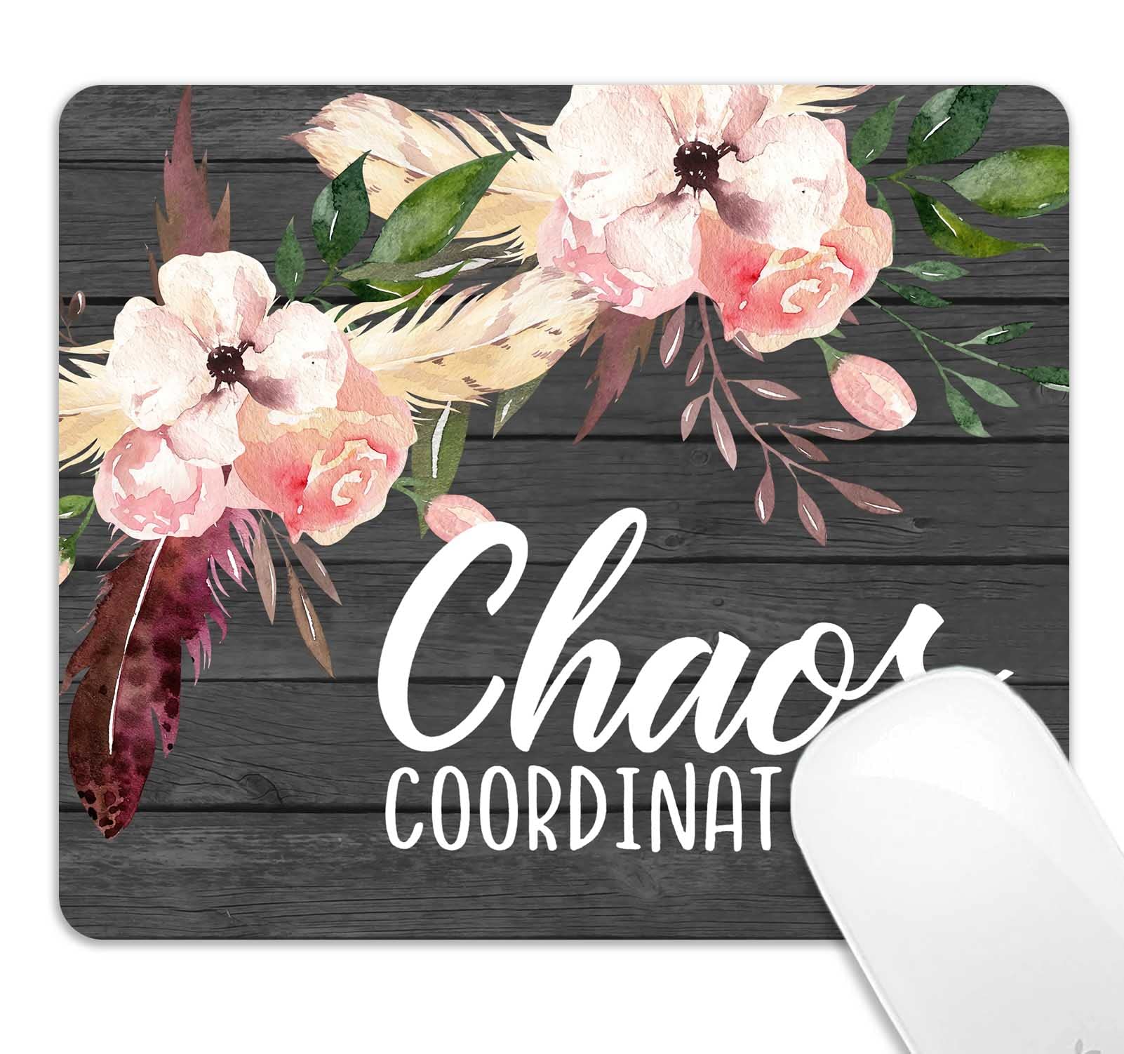 Vintage Gray Mouse Pad with Floral Design - Chaos Coordinator Quote Computer Mousepad, Wood Grain Office Desk Accessory for Women, 9.5x7.9 Inch - Perfect for Home Office, Gaming & Workstation Decor
