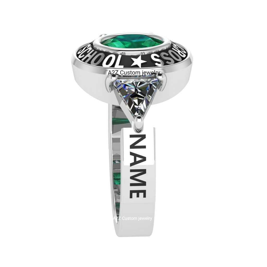 Customized Women's Fashion Class Ring - Sterling Silver Triangle Tokyo Design for High School & College Graduation | Perfect Gift for Graduation Ceremonies, Prom Nights & Special Occasions