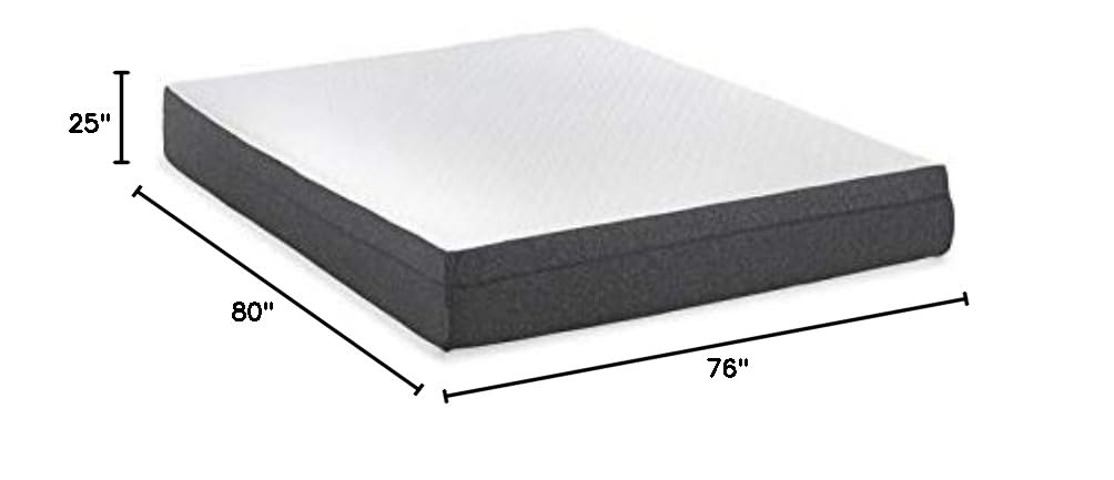 Pemberly Row 10 Inch Gel Memory Foam Twin Size Long Mattress with Model T Bed Frame - White | Perfect for Guest Rooms, Dormitories & Small Spaces