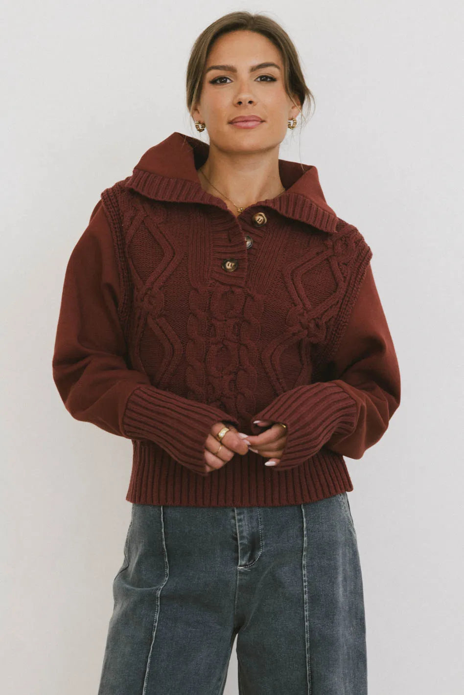 Stylish Burgundy Irene Cable Knit Sweater for Women | Cozy Winter Pullover | Perfect for Casual Outings, Office Wear & Holiday Gatherings