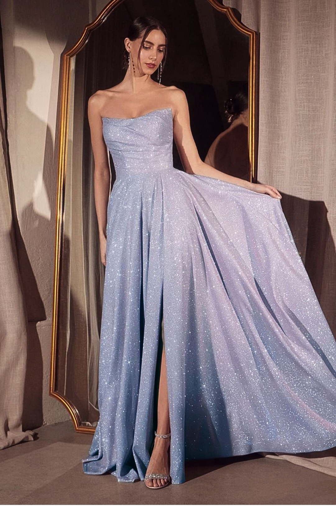 Strapless Blue Glitter A-Line Gown for Prom, Evening Party & Formal Events | Elegant Cassia Dress for Women