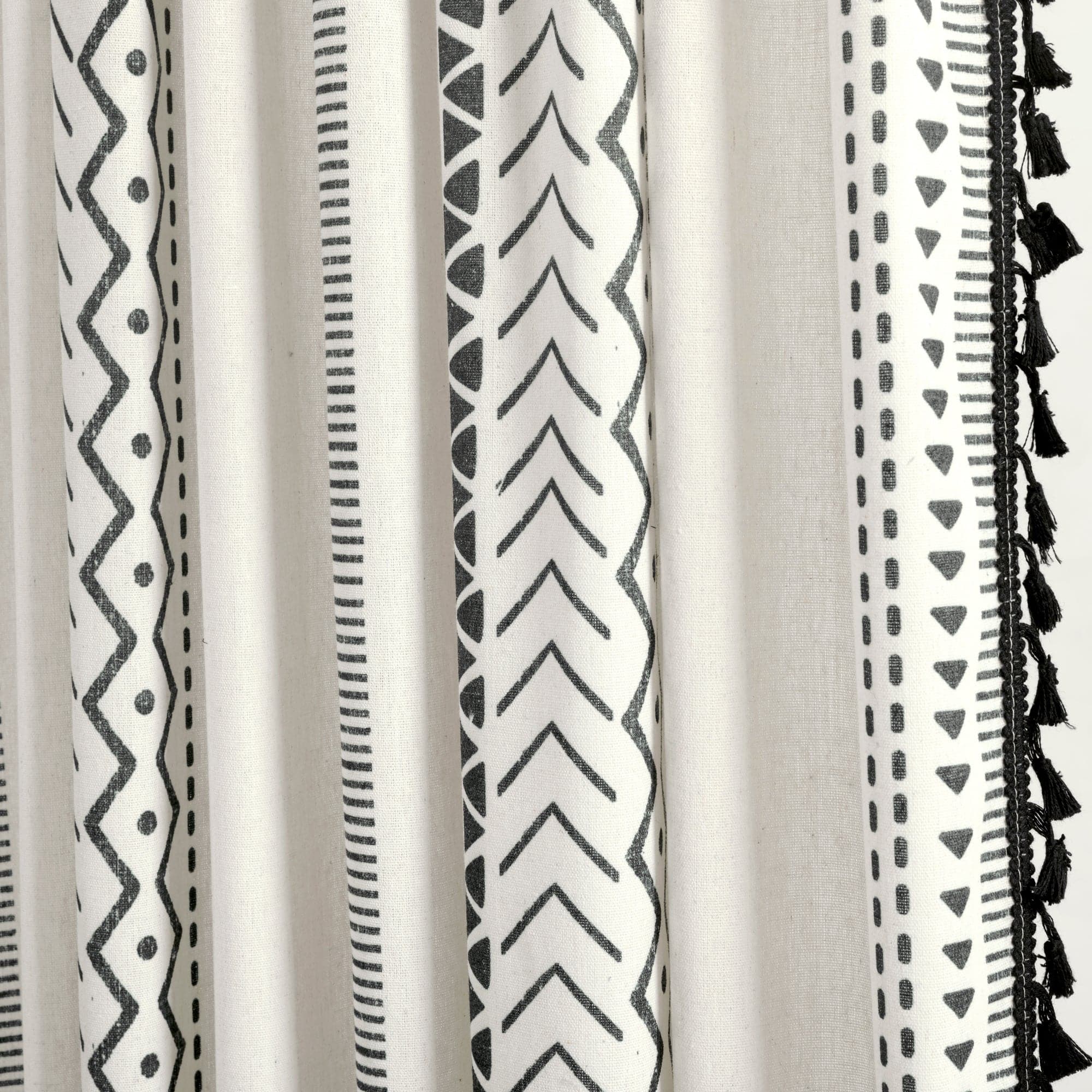 Boho Stripe Tassel Window Curtains - Light Filtering Hygge Style Curtain Panels Set for Living Room, Bedroom & Nursery (2 Panels)