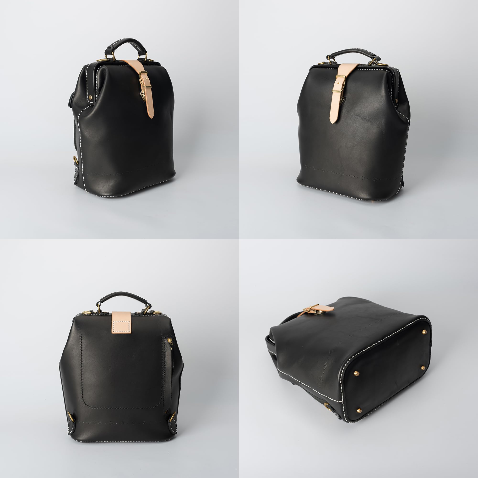 Premium Leather Doctor Bag Backpack for Women & Men - Hand-Stitched Large Rucksack with Multiple Pockets (Black) - Perfect for Work, Travel & Everyday Use