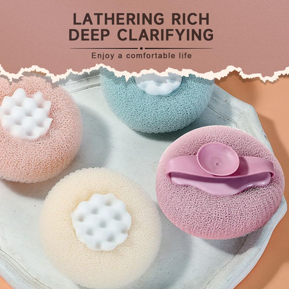 Premium 2-in-1 Sunflower Bath Sponge with Suction Cup | Super Soft Exfoliating Shower Ball & Body Scrubber | Mesh Bath Brush for Women (4 Pack) - Perfect for Relaxing Baths & Gentle Skin Exfoliation