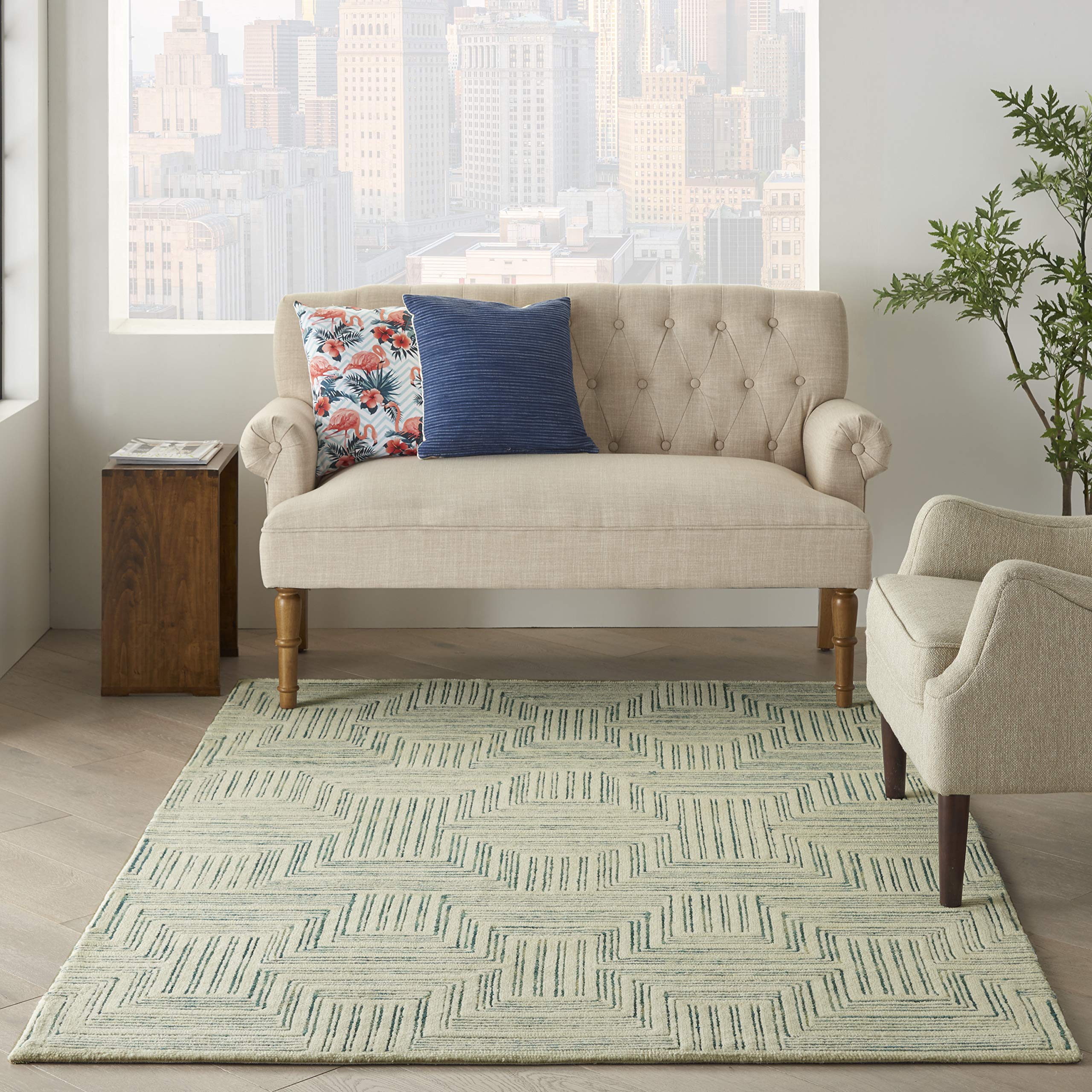Nourison Linked Bohemian Ivory/Turquoise 5' x 7'6
