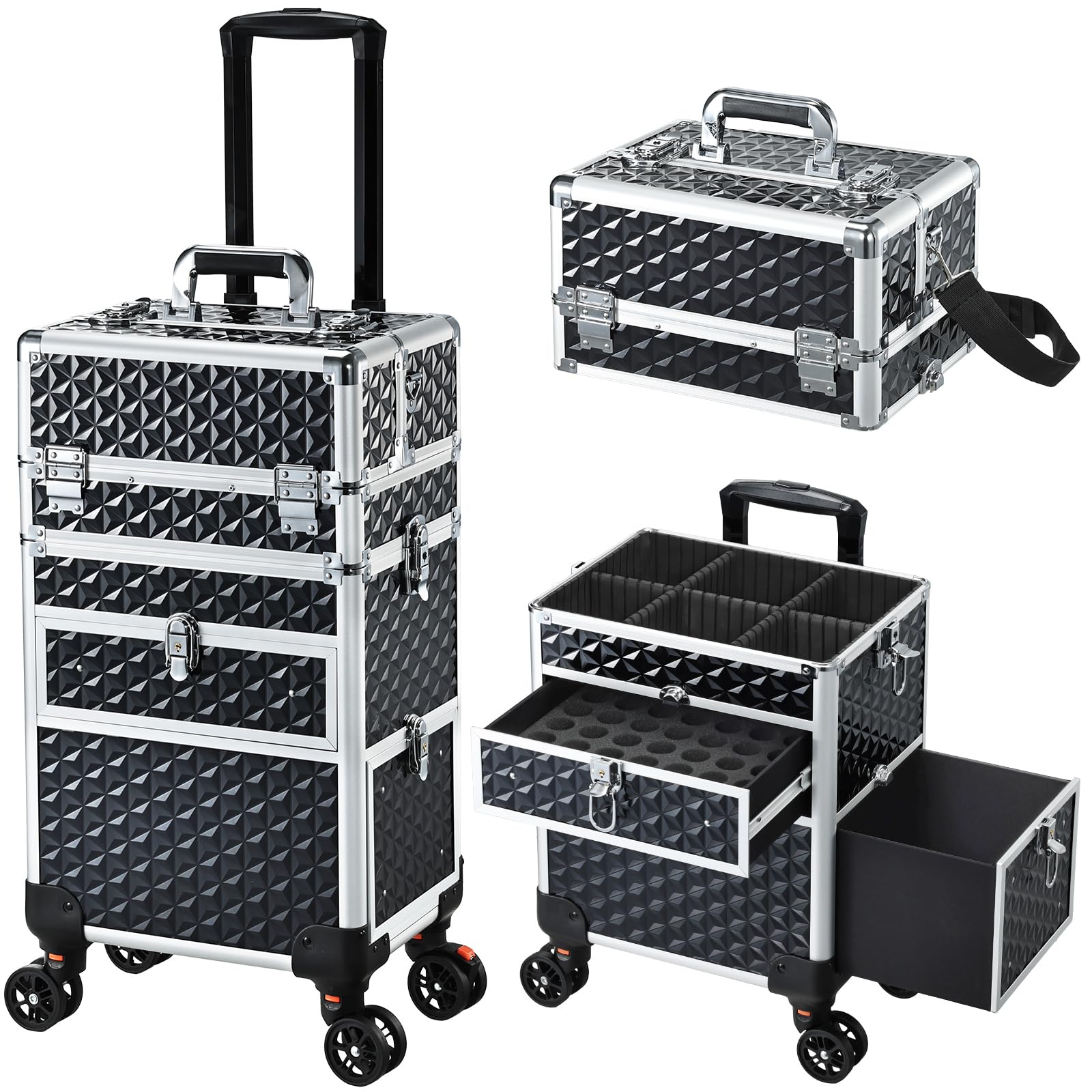 Professional Rolling Makeup Case with Wheels & Lockable Drawers - Large Cosmetic Trolley for Travel & Salon Storage | Perfect for Makeup Artists, Hairstylists & Nail Technicians | Portable Beauty Organizer for Home, Salon & On-the-Go Use