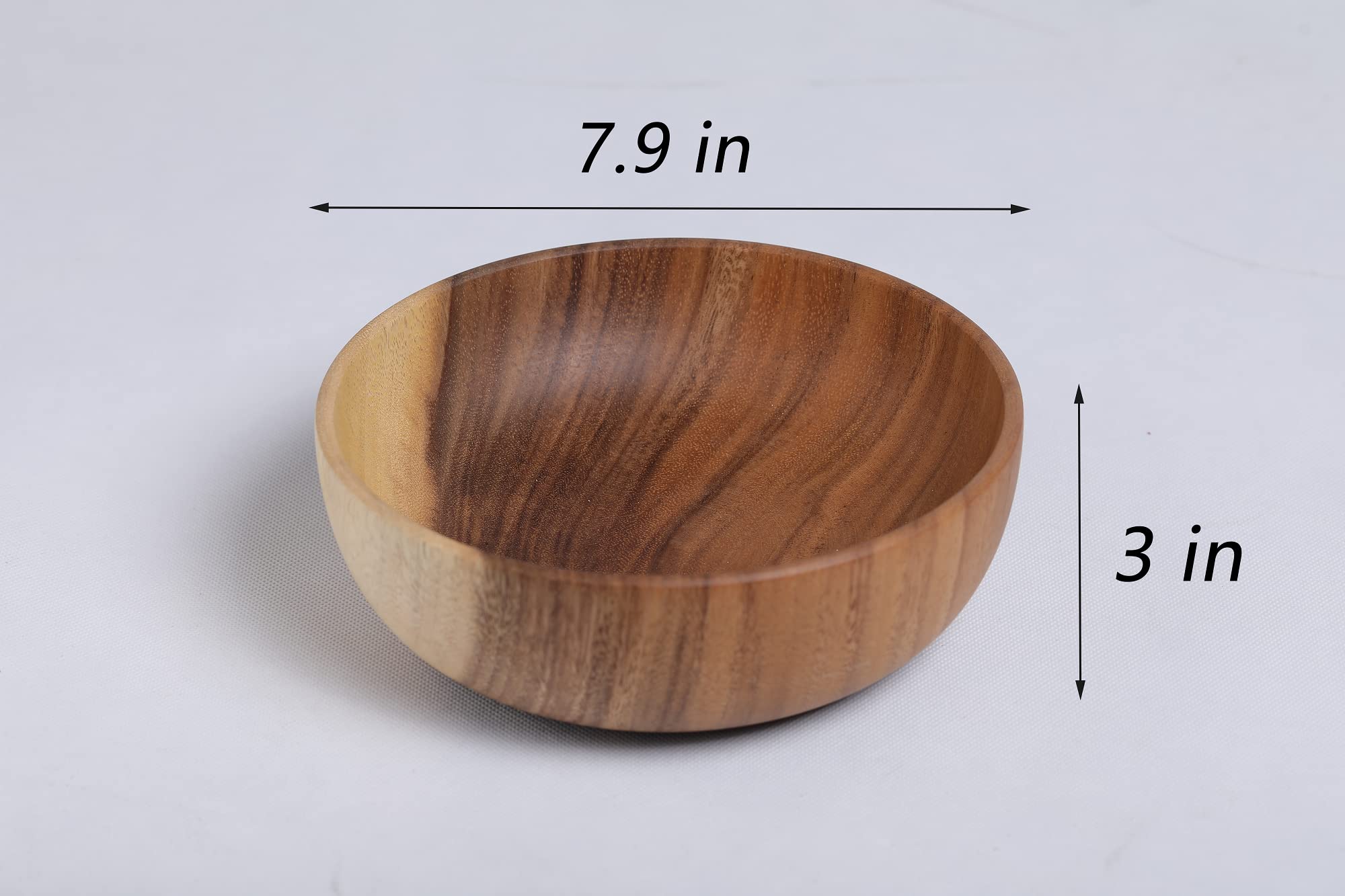 Handmade Acacia Wood Salad Bowls Set of 2 - 7.1/7.9 Inches for Fruits, Snacks & Home Decor