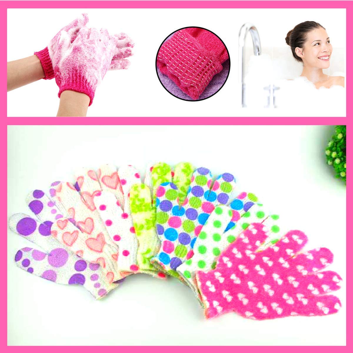 KAAS Exfoliating Bath Gloves for Spa & Shower - Soft Massage Body Scrubber, Dead Skin Remover - 1 Pair Multicolor - Perfect for Dry Brushing & Deep Cleansing