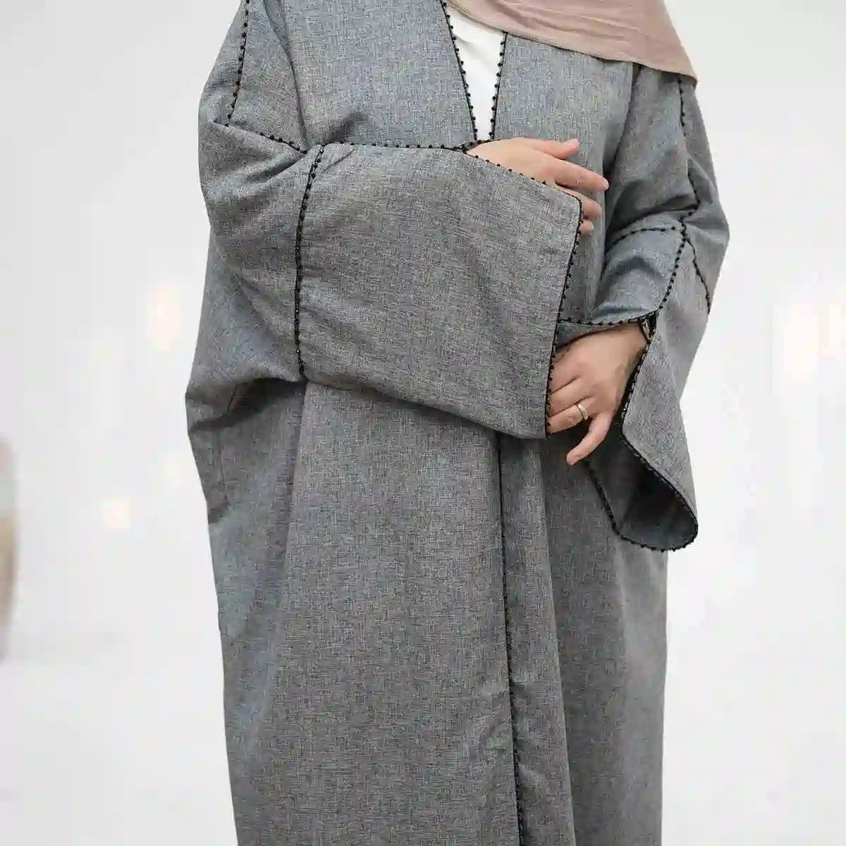 Elegant Beaded Cardigan Open Abaya Dress #24849 - Perfect for Ramadan, Eid, and Special Occasions