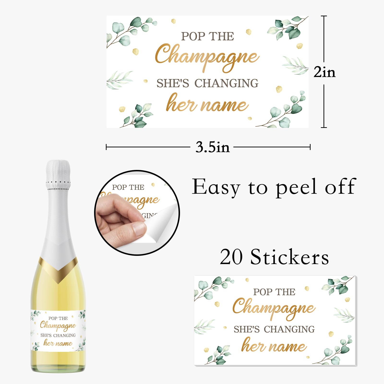 Bachelorette Party Mini Champagne Bottle Labels - Set of 20 Bridal Shower Decor Stickers for 'Pop The Champagne She's Changing Her Name' Theme - Perfect for Wedding Showers, Girls Night & Celebrations