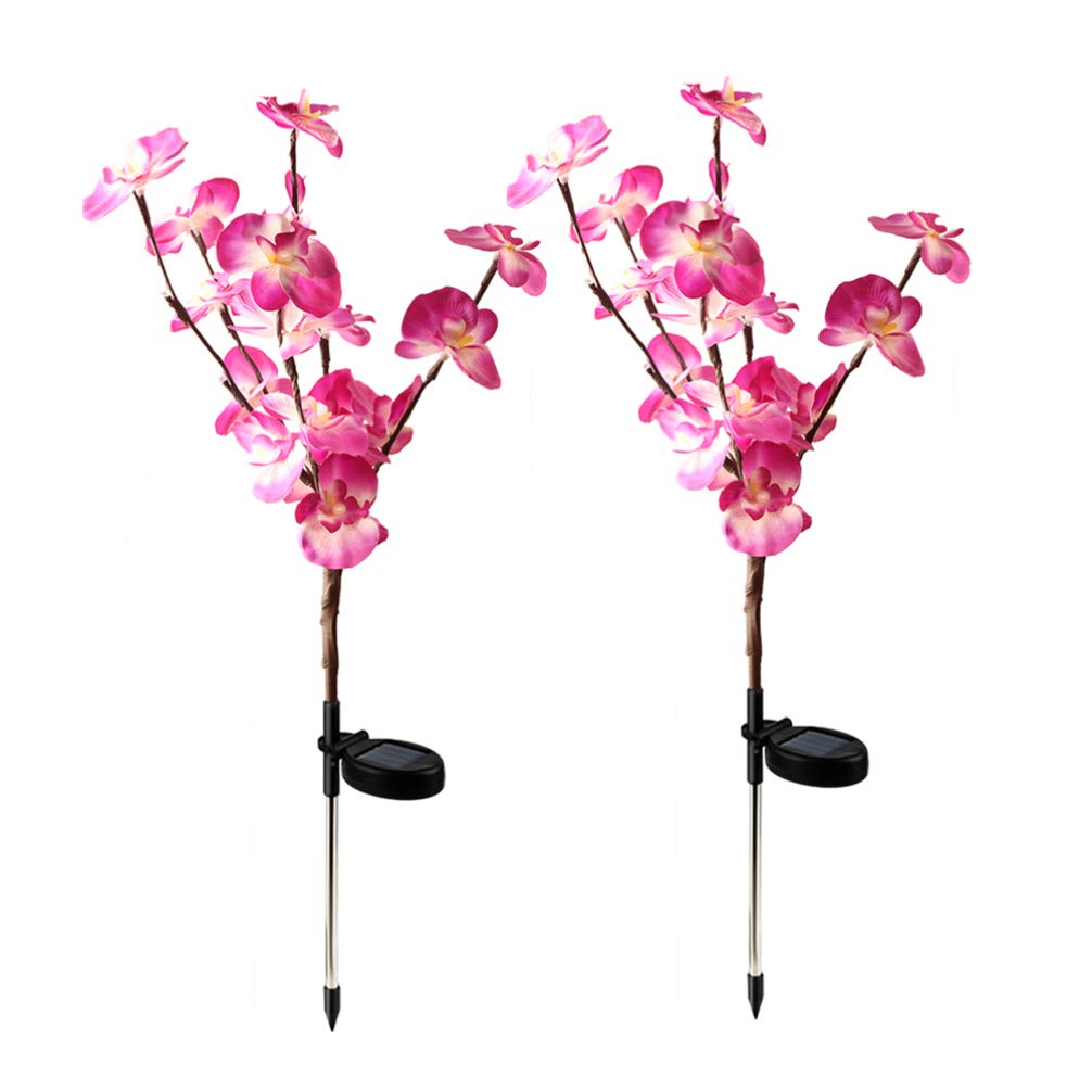 2 Pack Solar Flower Lights Outdoor - Waterproof Garden Decoration, Purple Tulip & Lily Solar Powered Lawn Lights for Pathway, Yard, Patio, Backyard, Walkway (Great for Evening Ambience & Landscape Lighting)