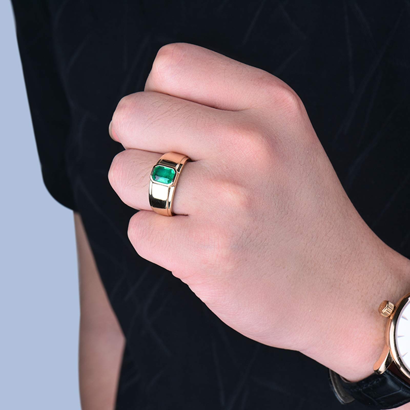 18K Yellow Gold Band Ring with 1.59ct Rectangle Green Emerald - Elegant Anniversary Ring, Birthday Gift & Valentine's Day Present for Her | Perfect for Weddings, Engagements, and Special Occasions