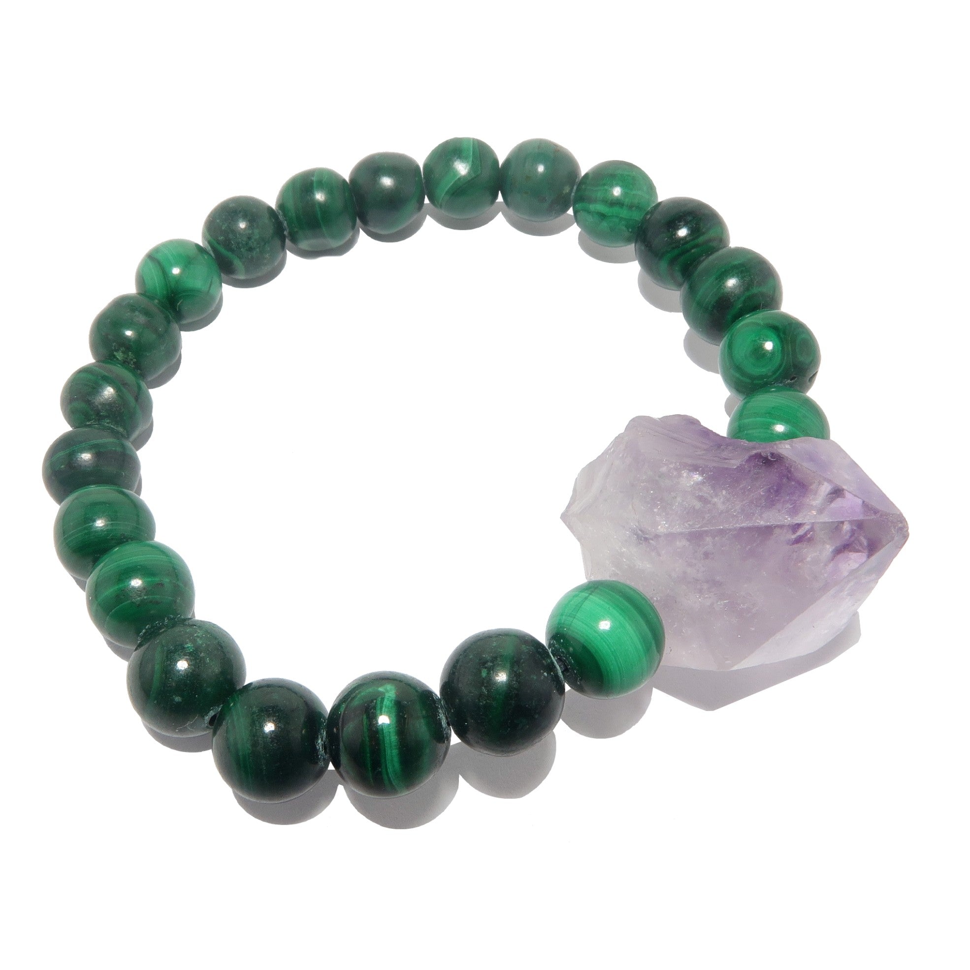Natural Malachite & Amethyst Raw Stone Bracelet - Spiritual Healing Crystal Jewelry for Meditation, Chakra Balancing & Positive Energy (Perfect for Yoga, Reiki & Gift Giving)
