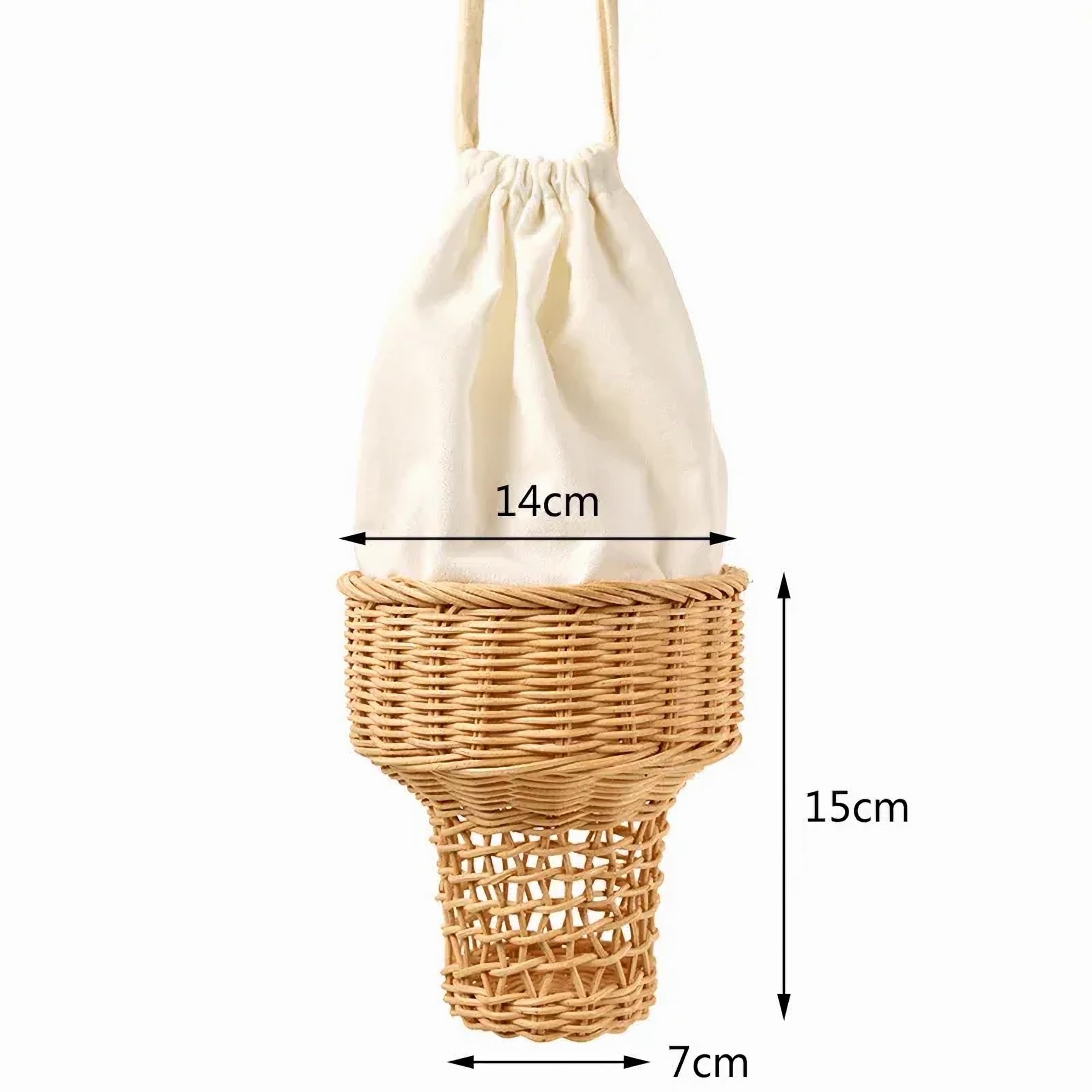 Funny Ice Cream Rattan Beach Bag - Handmade Woven Crossbody Purse for Women