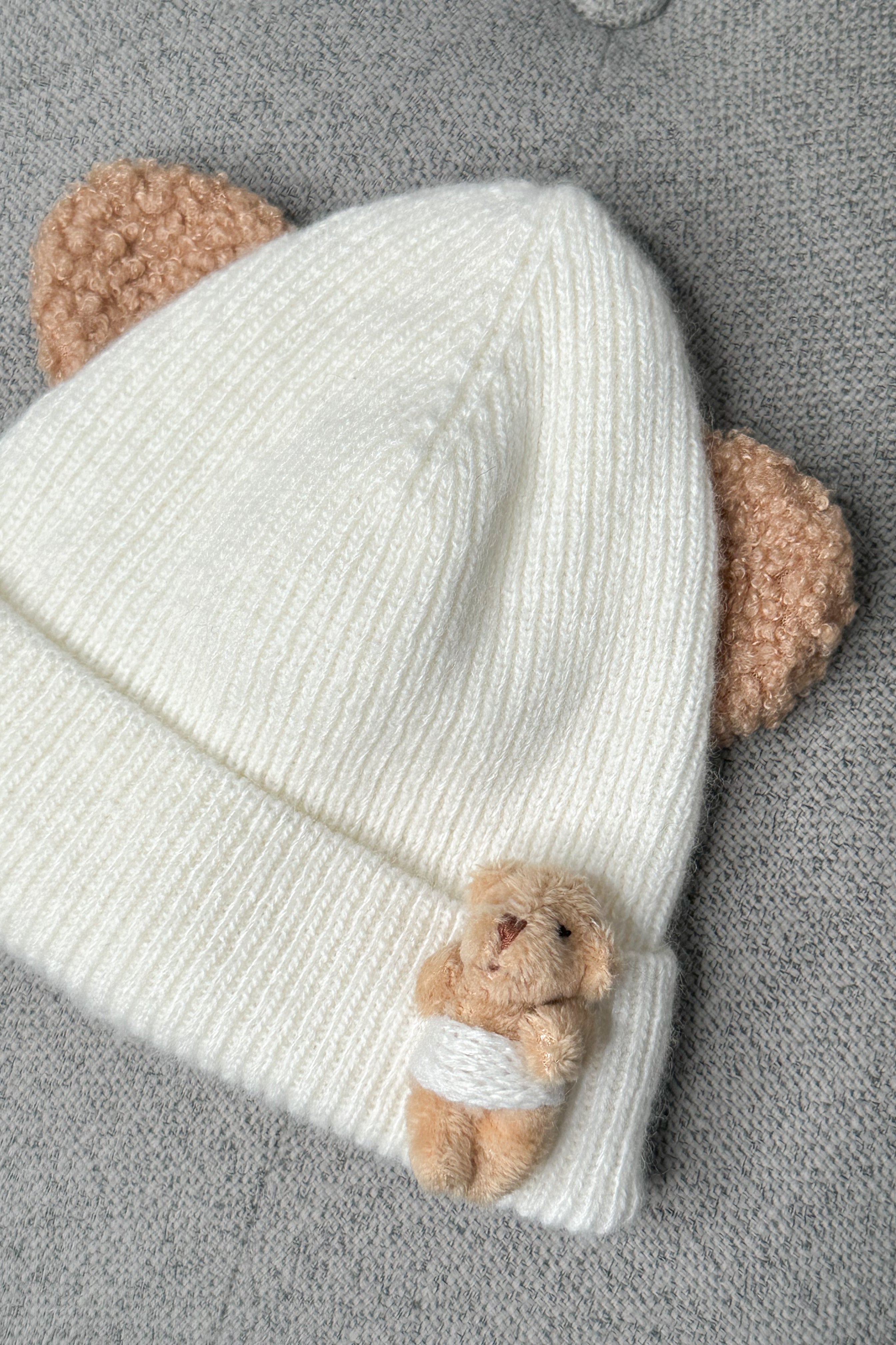 Soft Ivory Ribbed Bear Beanie Hat - Winter Knit Cute Animal Ear Cap for Women & Girls - Perfect for Cold Weather, Outdoor Activities, and Casual Fashion