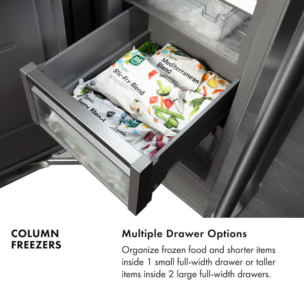 ZLINE Autograph Edition 24 Inch 12.4 Cu Ft Panel Ready Column Freezer - Graphite Gray Interior with Polished Gold Accents (RBCFVZ 24 G) - Perfect for Home Bars, Wine Cellars & Luxury Kitchen Storage