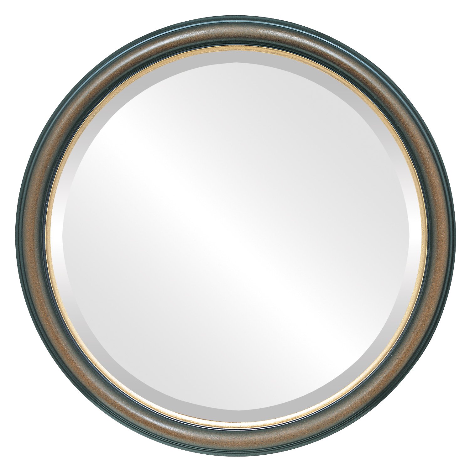 OVALCREST 16x16 Round Beveled Wall Mirror - Hamilton Style Walnut Frame with Gold Accent - Elegant Home Decor for Living Room, Bedroom & Entryway