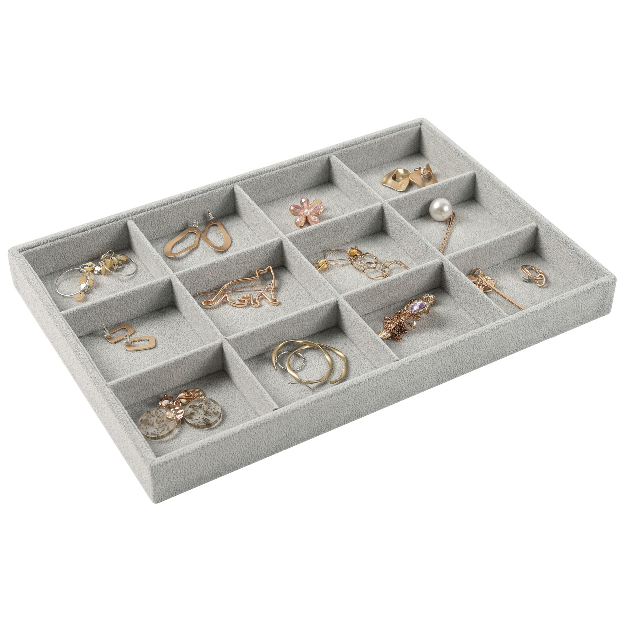 DIOMMELL 4 Pack Stackable Jewelry Organizer Box with Lid - Jewelry Storage Tray for Rings, Earrings, Bracelets & Necklaces - Perfect for Dresser, Vanity & Travel (Grey)