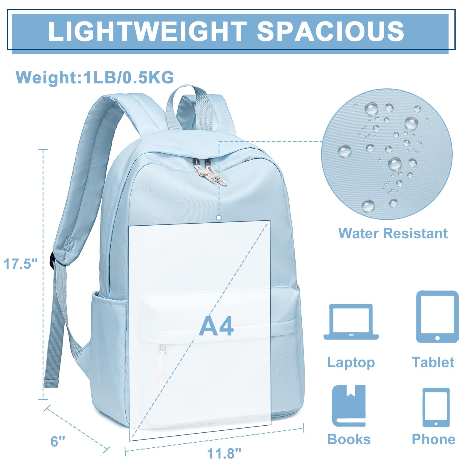 Bluboon Kids Backpack for School - Lightweight Bookbag for Girls & Women, Durable Laptop Backpack with Multiple Pockets - Perfect for School, Travel, Work & Daily Commute
