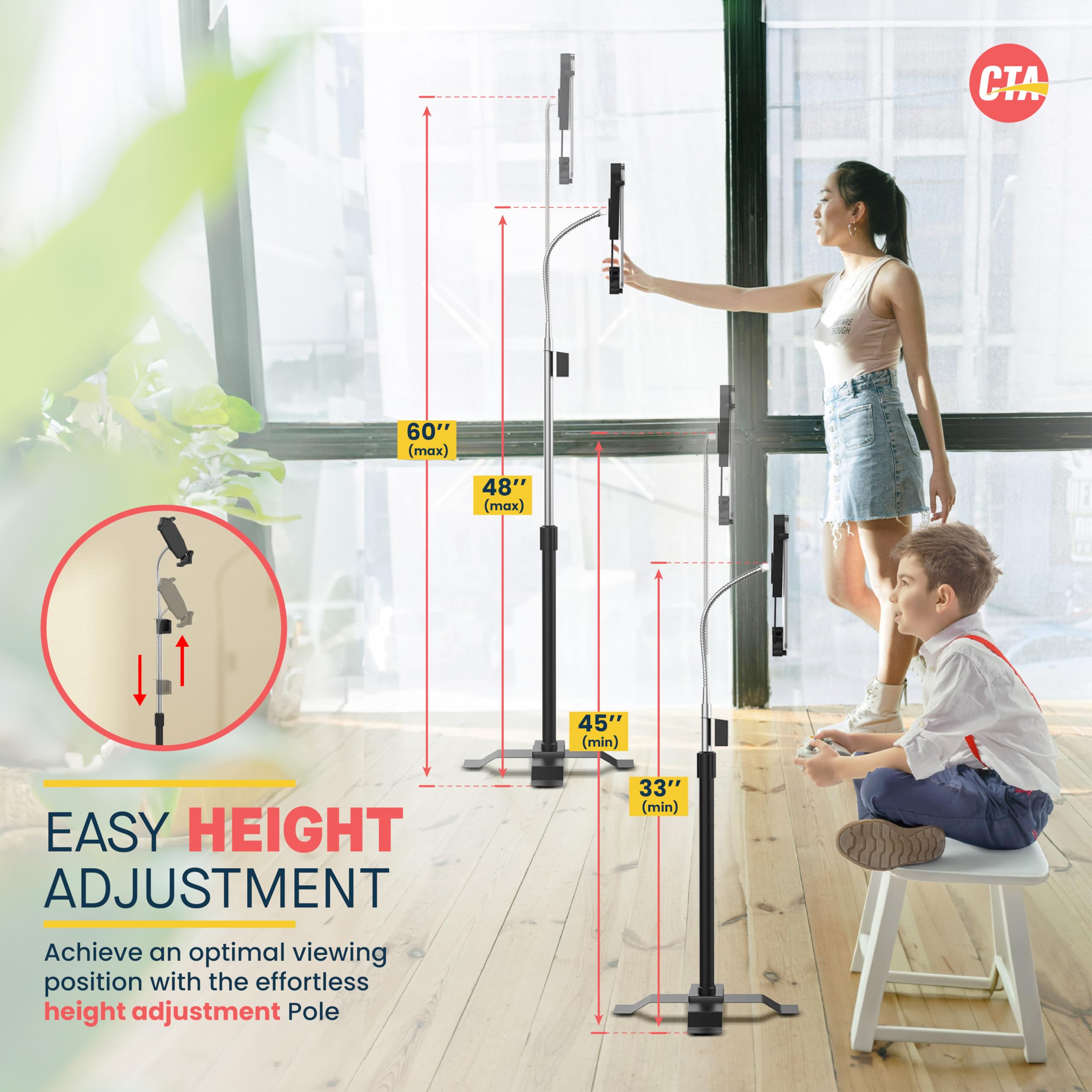Adjustable Gooseneck Floor Stand for iPad 2/3 - CTA Digital PAD-AFS - Perfect for Home Office, Classroom & Hands-Free Viewing