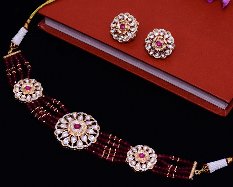 Elegant Gold Plated Royal Kundan Choker Necklace Set with Matching Earrings | Indian Bridal Jewelry for Weddings, Parties & Special Occasions