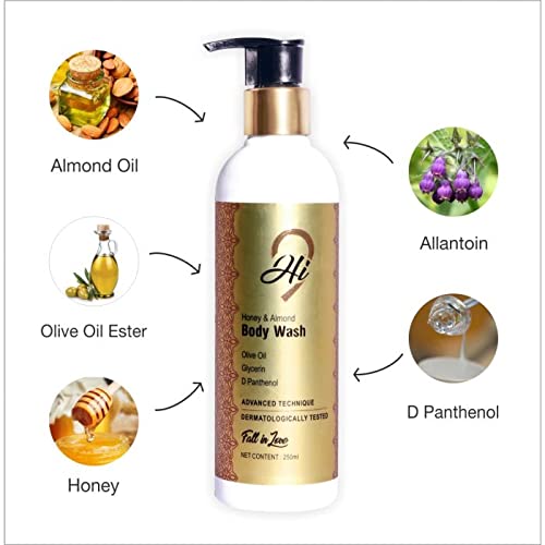 Hi9 Almond Honey Body Wash – 250ml | Hydrating & Nourishing Body Wash for Men & Women | Deep Cleansing, Skin Softening & Comforting Formula | Reduces Wrinkles, Fine Lines & Anti-Aging | Perfect for Daily Shower & Spa Relaxation