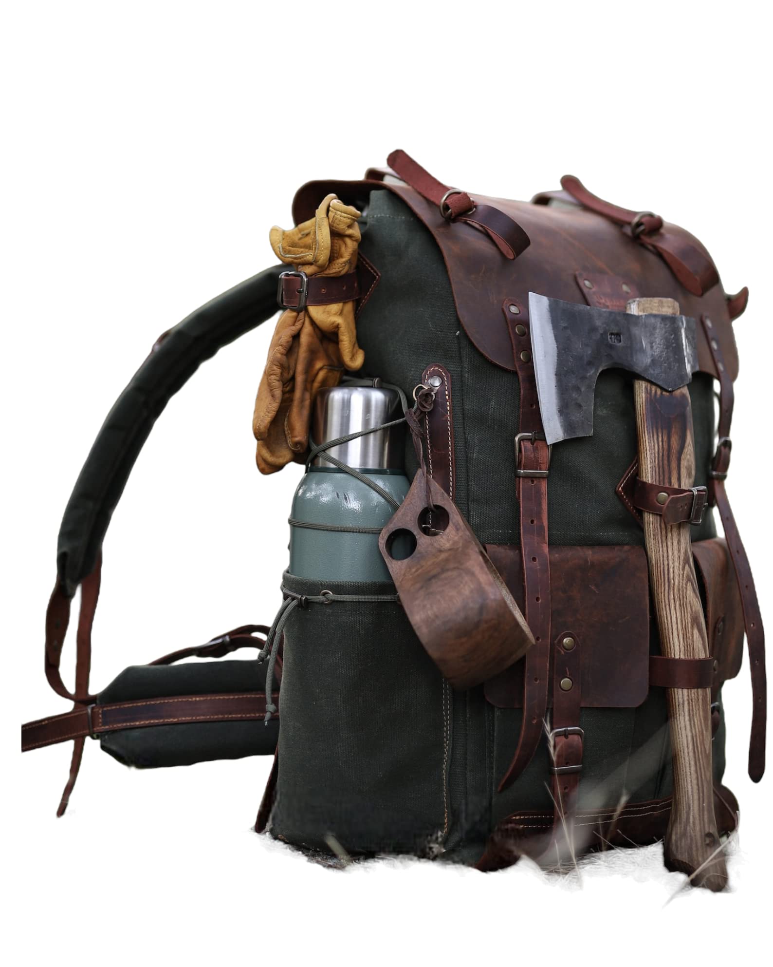 Premium Bushcraft & Camping Backpack - 60L Waxed Canvas & Leather Travel Backpack for Outdoor Adventures, Hiking & Survival Gear - Customizable (40L Option Available)