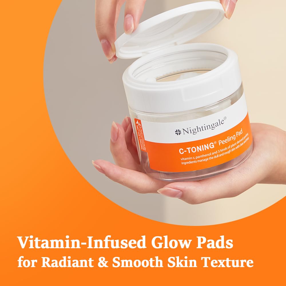 Nightingale C-Toning Exfoliating Peel Pads with Vitamin Complex, AHA BHA PHA & Niacinamide - Korean Skincare for Sebum Control, Skin Texture Improvement | Hypoallergenic & Vegan | Perfect for Daily Exfoliation & Acne-Prone Skin Care