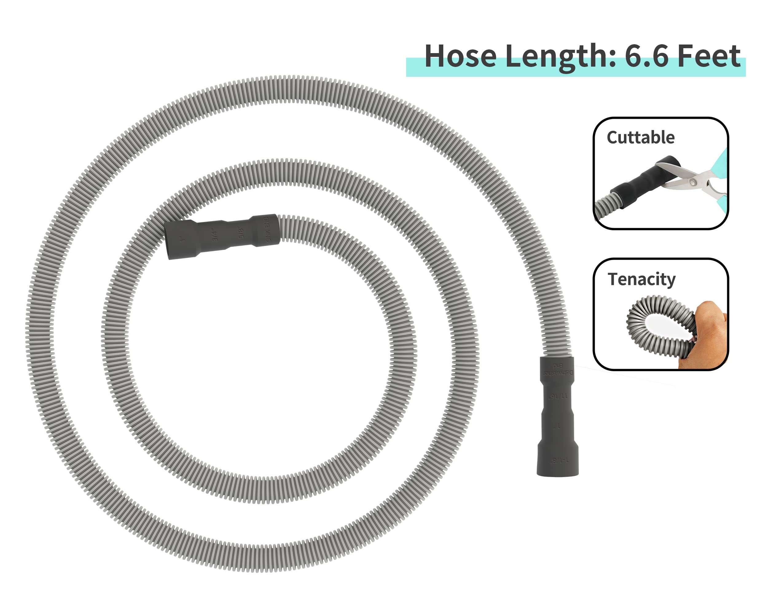 MyLifeUNIT Universal Dishwasher Drain Hose - Corrugated Flexible Extension Replacement with 2 Clamps (Fits 11/16