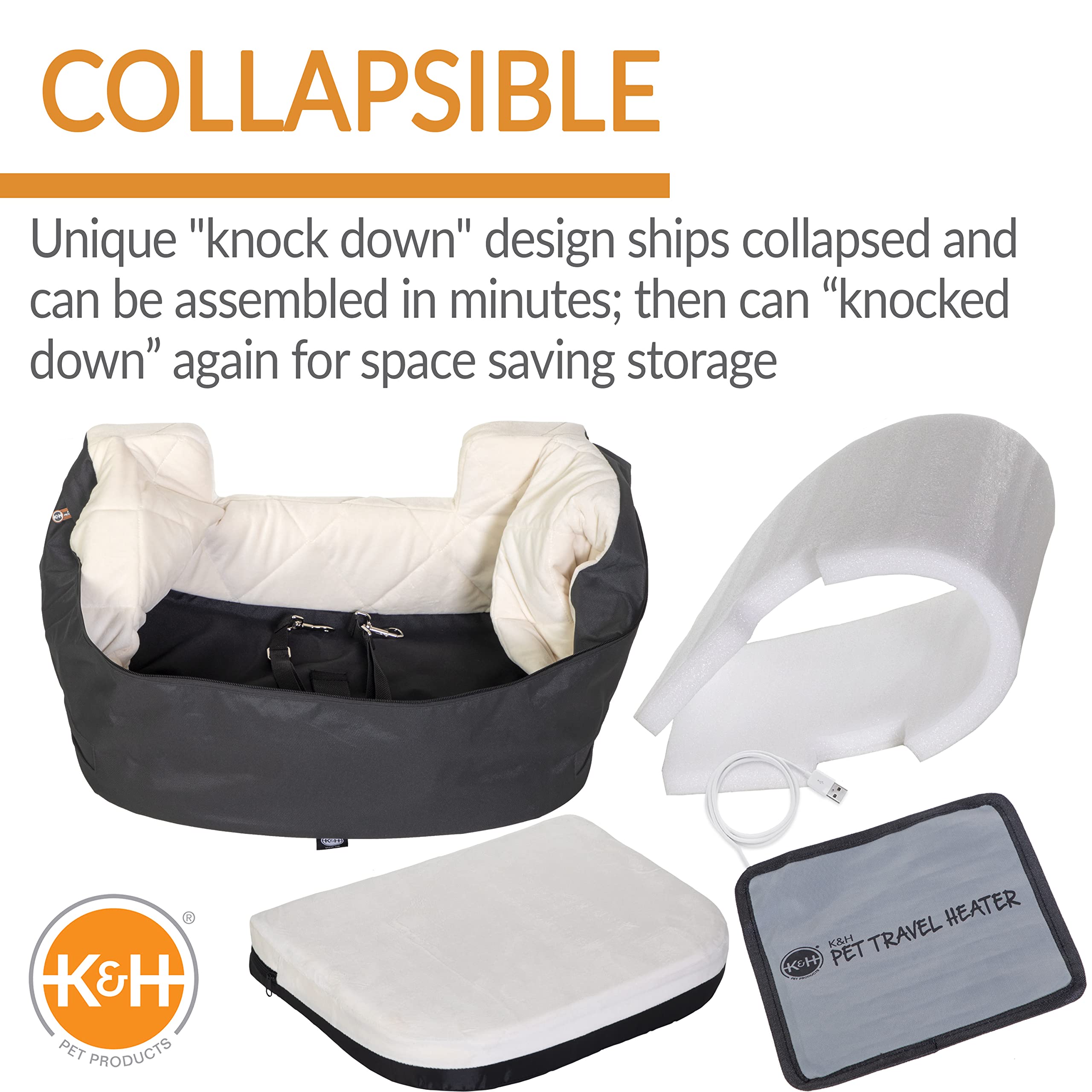K&H Dog Car Seat Booster with Safety Belt for Small & Medium Dogs - Travel Comfort