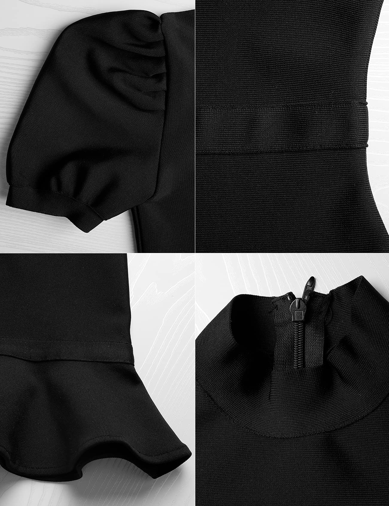 Women's Puff Sleeve Bandage Bodycon Dress with Fishtail Hem - Sexy Cocktail Party & Wedding Guest Dress for Night Out, Date Night, Club Wear