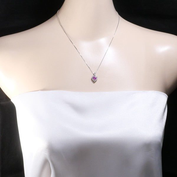18K White Gold Pink Sapphire & Diamond Necklace - 1.23ct Sapphire & 0.29ct Diamond Pendant for Women, Perfect for Anniversary, Birthday & Valentine's Day Gifts