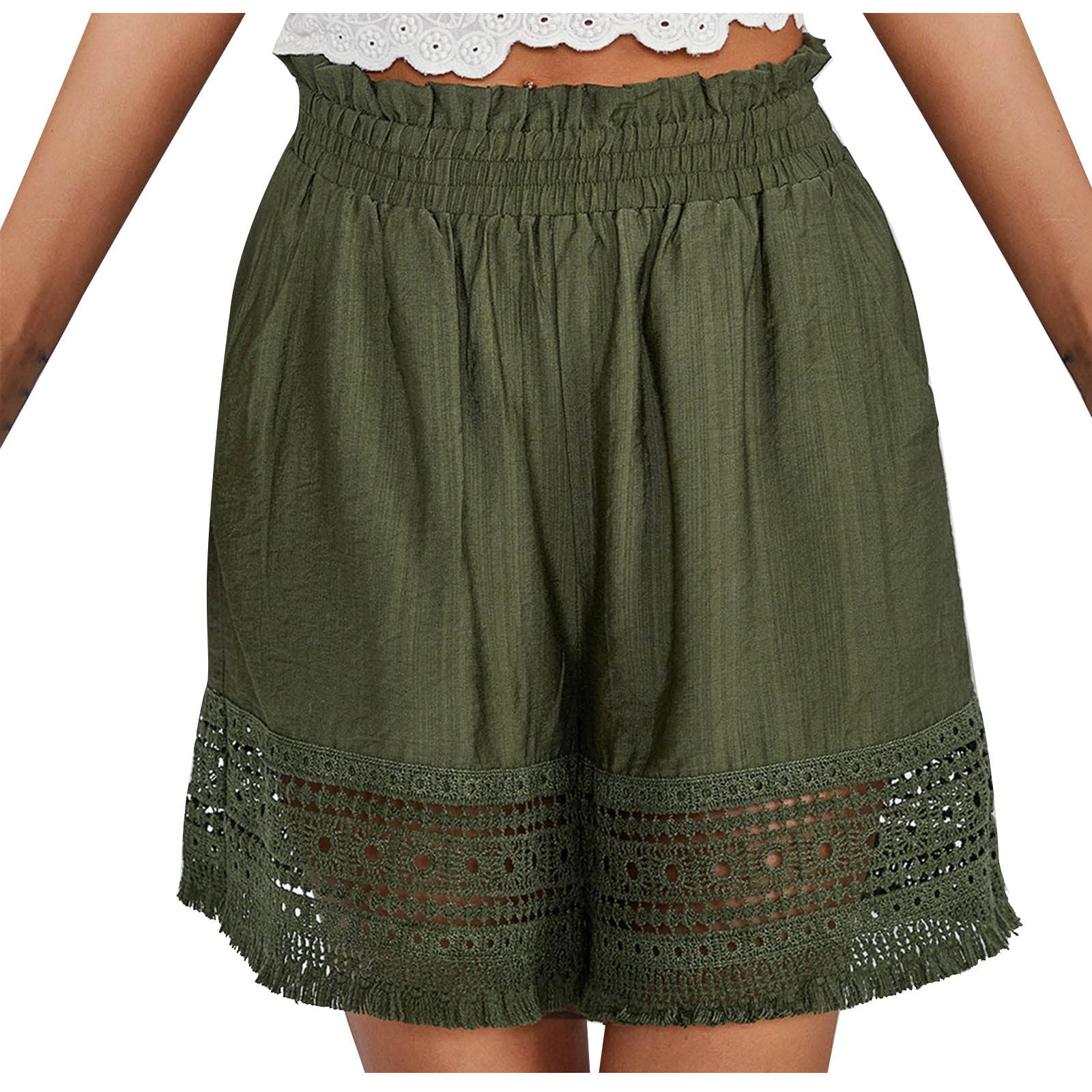 Women's Linen Cotton Shorts - Elastic Waist, Frayed Hem | Summer Casual Wear