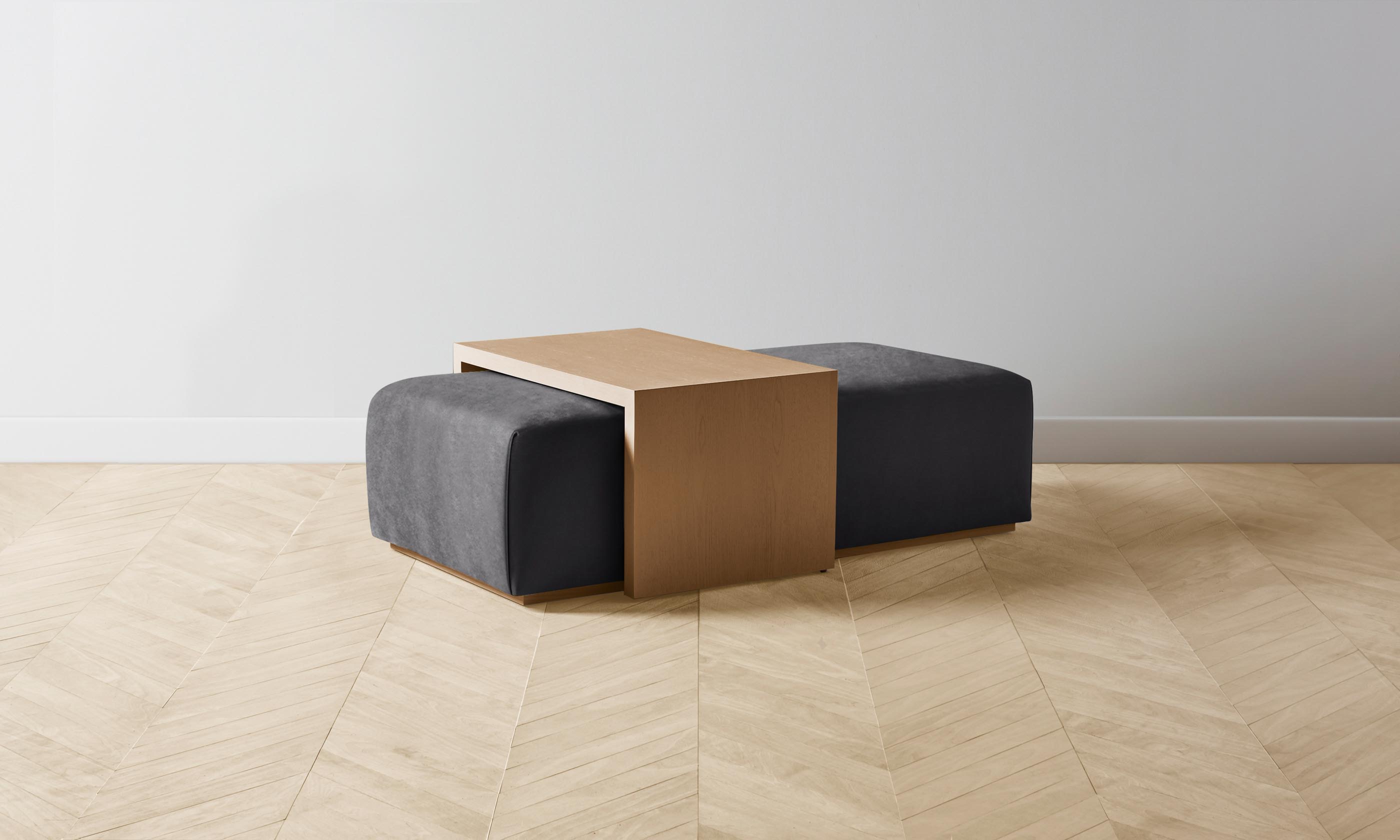 The Bowery Ottoman - Performance Velvet Slate Blue - Modern Living Room Furniture for Small Spaces - Perfect for Home Decor, Apartment, and Office Use