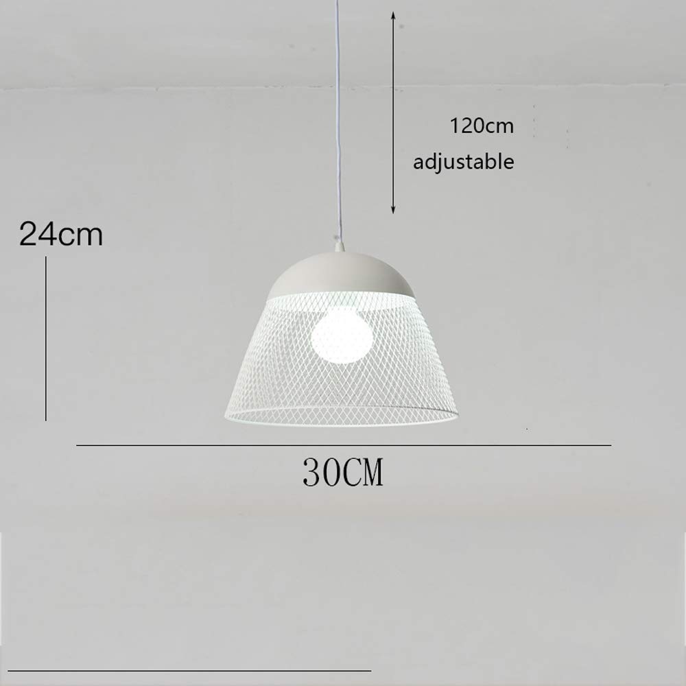 Vintage Style White Metal Wire Cage Pendant Light Fixture - Adjustable Hanging Suspension Lamp with E27 Base for Loft, Living Room & Dining Room - 30cm x 24cm Modern Ceiling Lighting