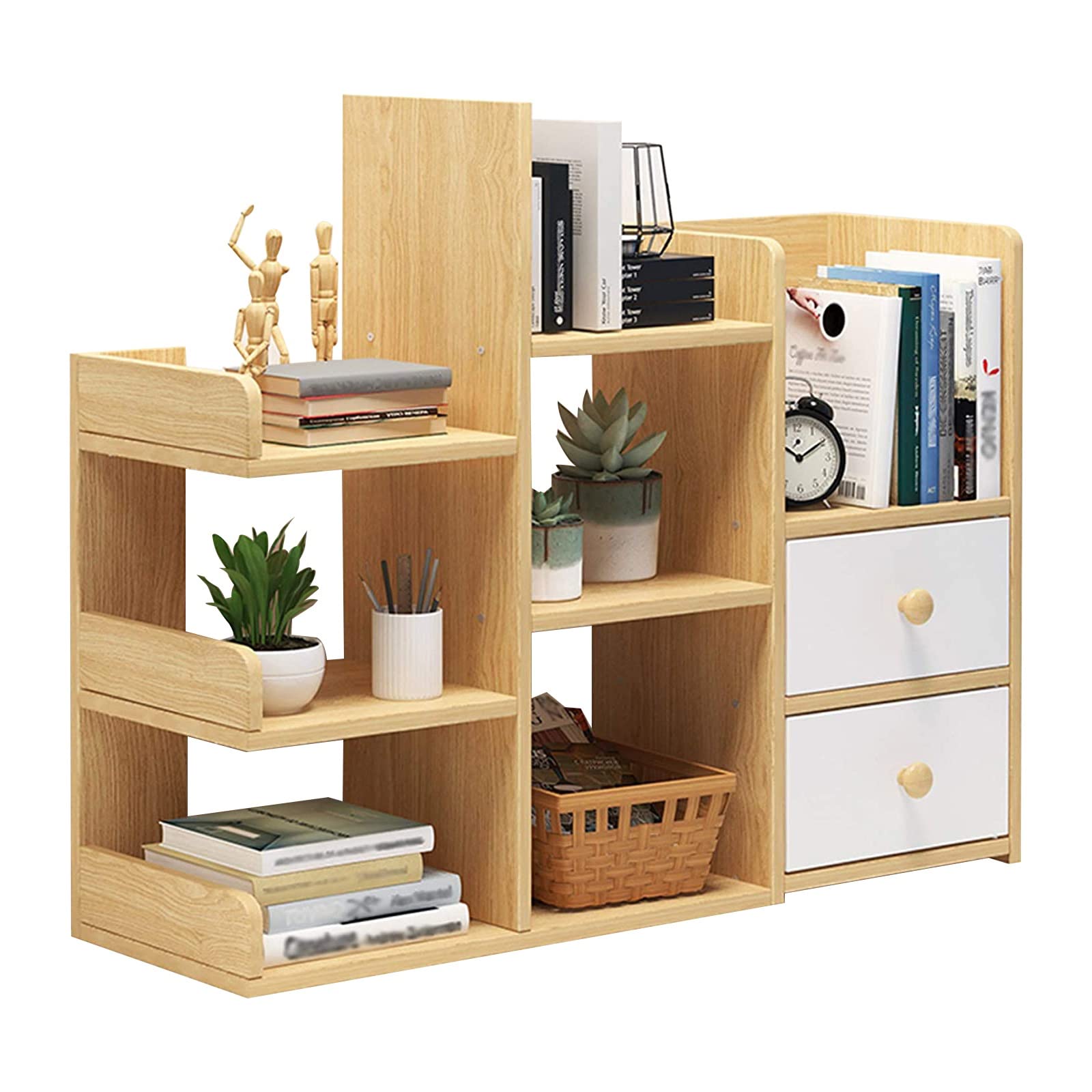 Wooden Bookshelf Countertop Display Rack - Storage Organizer for Books, Files, Cosmetics & Office Supplies (Wood Grain) - Perfect for Home, Office & Retail Store Decor