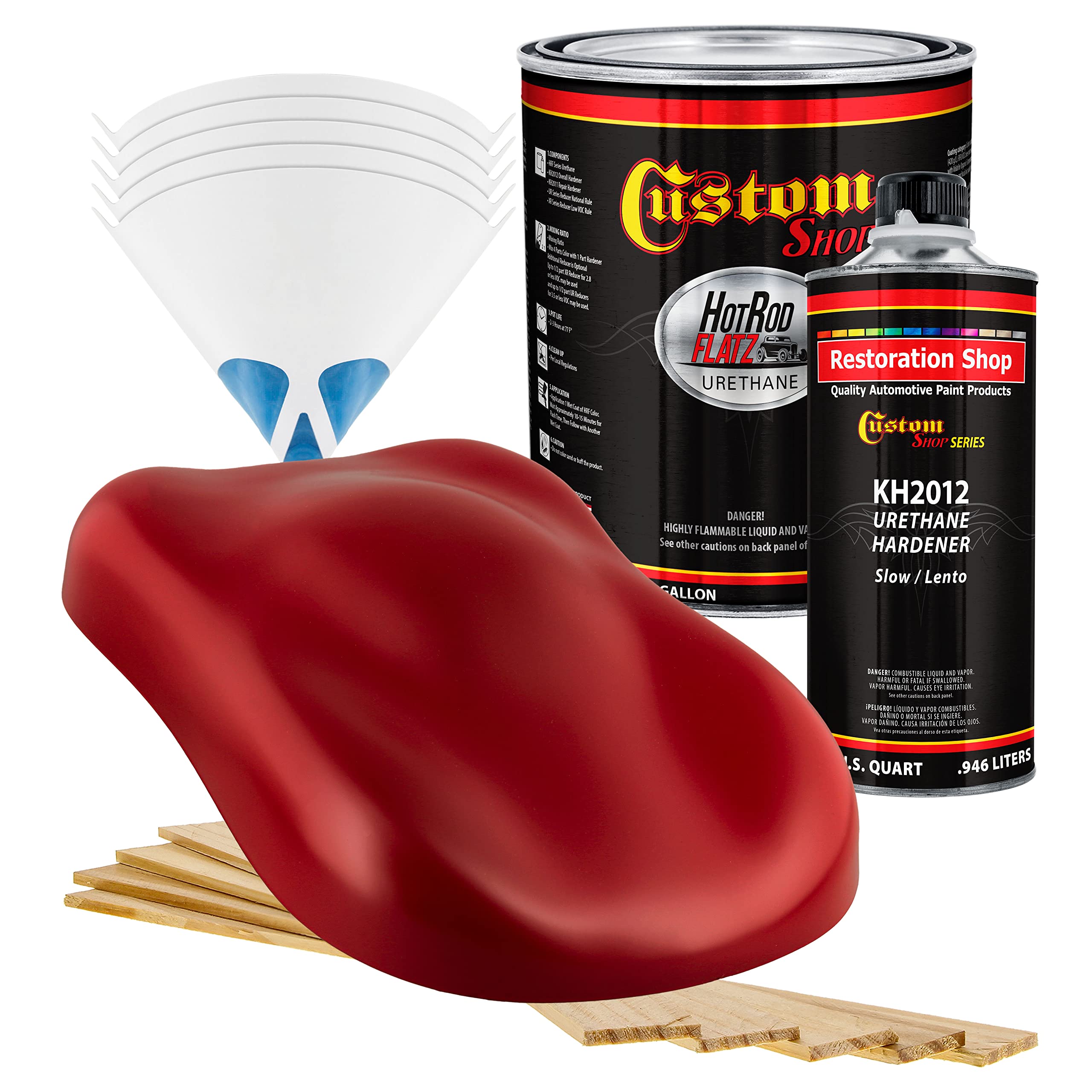 Custom Shop Rally Red Hot Rod Flatz Flat Matte Satin Urethane Auto Paint Gallon Kit - Professional Low Sheen Automotive Coating for Cars & Trucks (4:1 Mix Ratio) - Perfect for Hot Rod Restoration, Custom Paint Jobs & Vehicle Refinishing