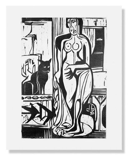 Ernst Ludwig Kirchner Interior with Nude and Cat - German Expressionist Art Print - Home & Office Wall Decor - Perfect for Art Galleries, Living Rooms & Creative Spaces