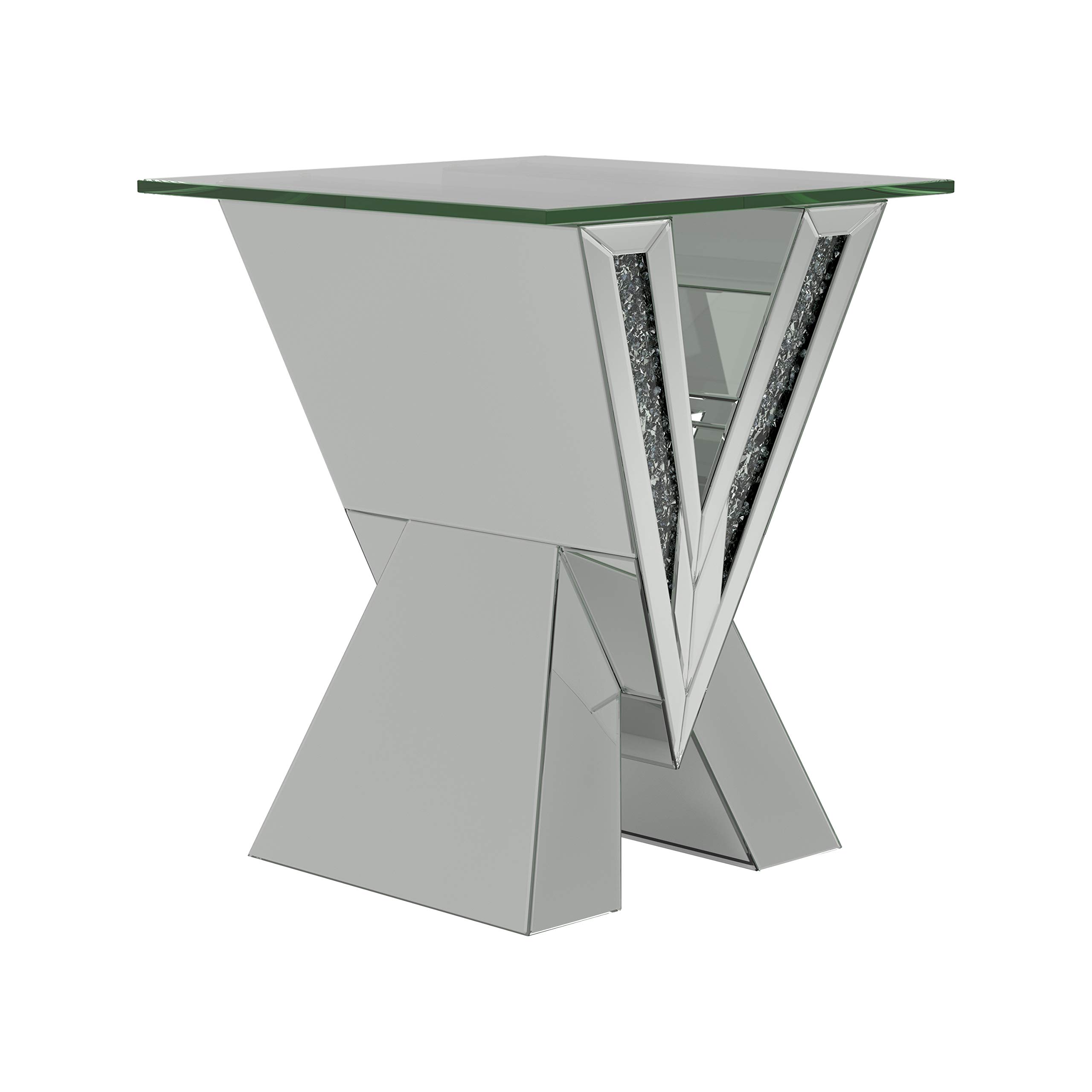 Coaster Home Furnishings Caldwell V-Shaped Glass Top End Table - Silver & Clear (723447) | Modern Side Table for Living Room, Bedroom & Office Decor