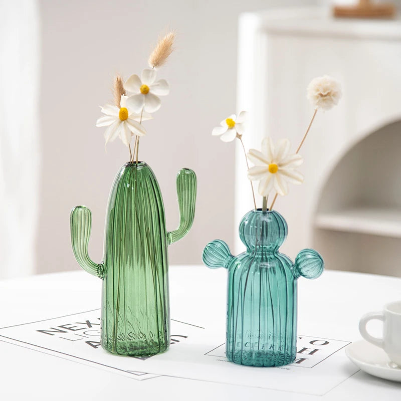 Green Cactus Glass Accent & Vase - Elegant Home Decor for Living Room, Office, or Wedding Centerpiece