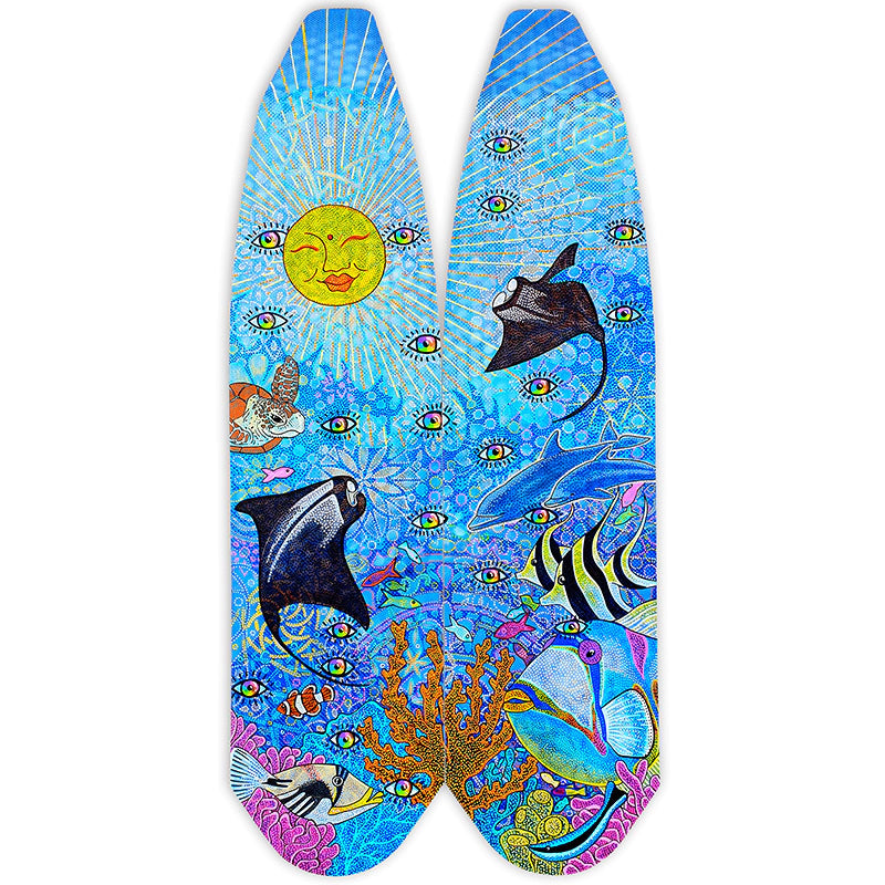 Custom Hand-Painted Free Diving Carbon Fin Blades by Naomi Gittoes | Professional Scuba & Spearfishing Gear for Ocean Adventures