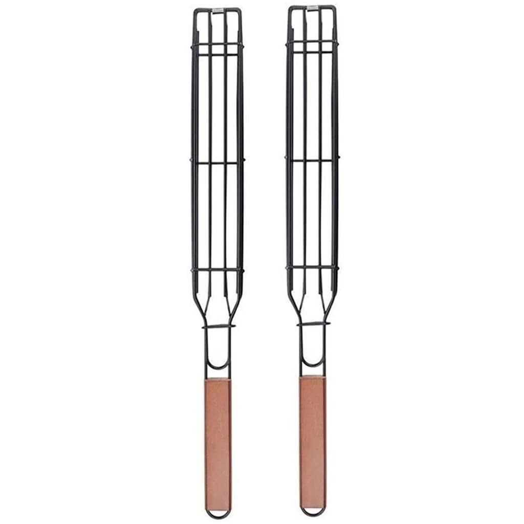 KLHHG Stainless Steel Nonstick BBQ Grill Basket - Portable Grilling Mesh for Meat, Fish & Vegetables - Perfect for Camping, Picnics & Backyard BBQs (2-Piece Set)