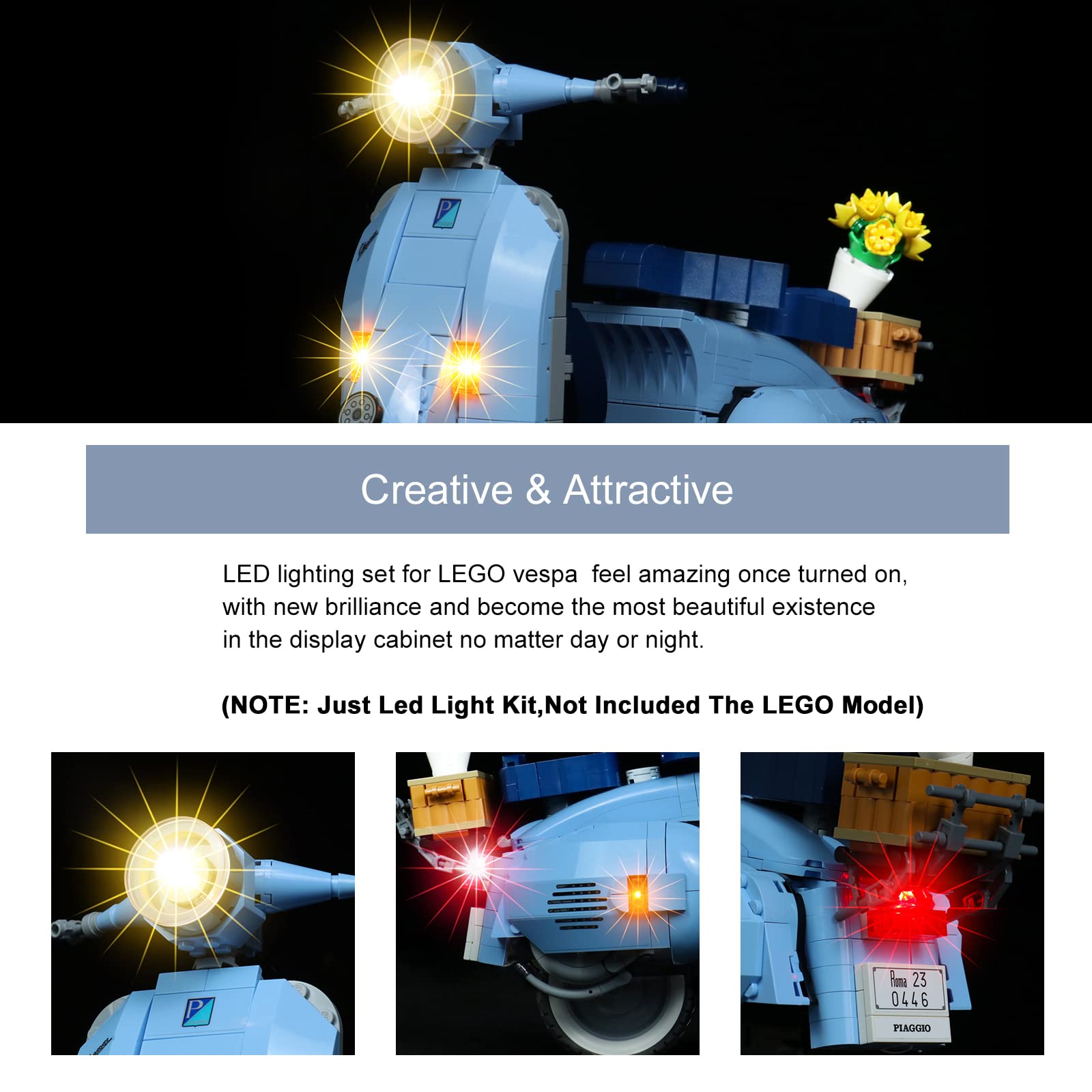 BrickBling LED Light Kit for LEGO Creator Vespa 125 (10298) - Compatible with Lego Vespa Model - Perfect for Night Display & Showcase