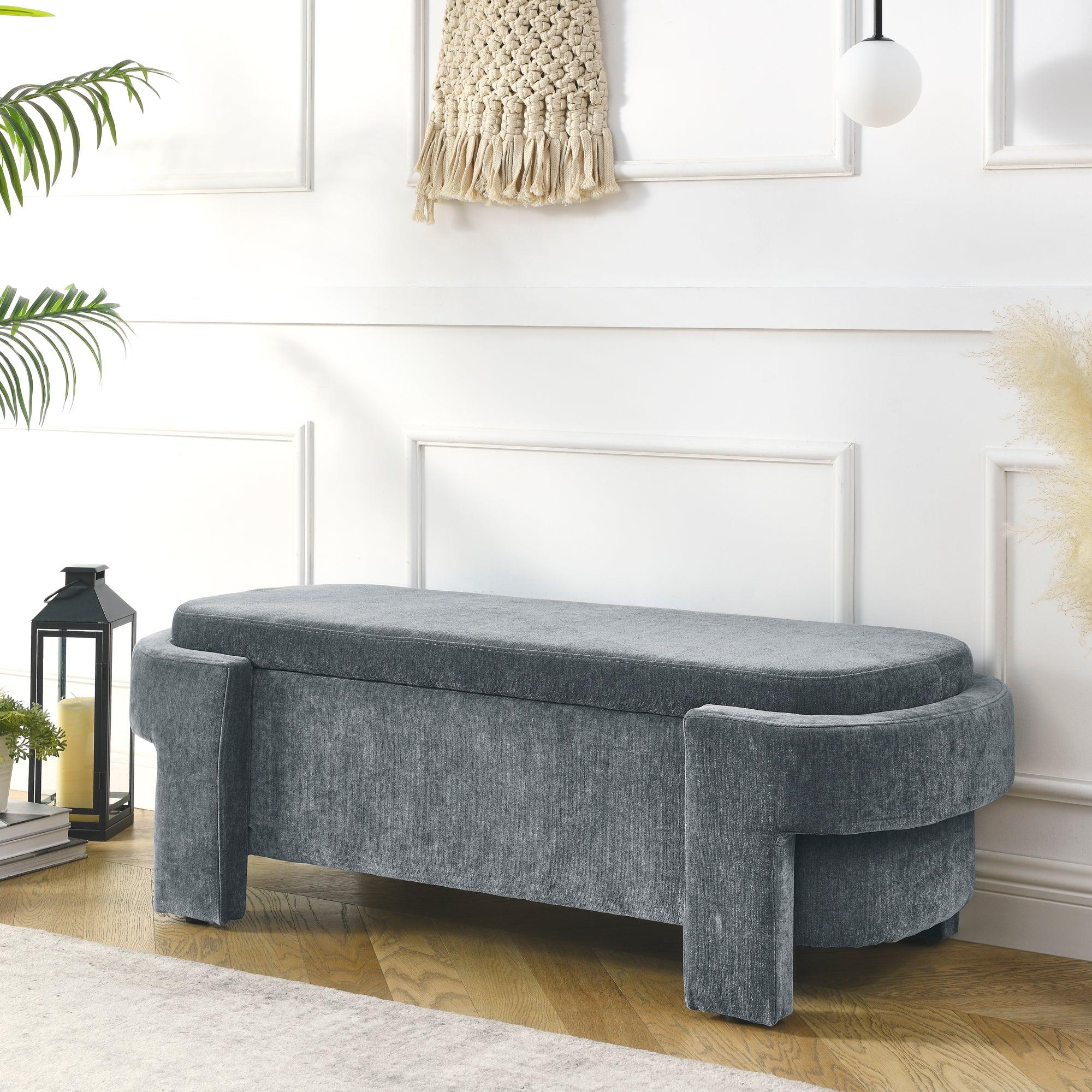 Chenille Upholstered Storage Bench with Large Capacity - 51.5