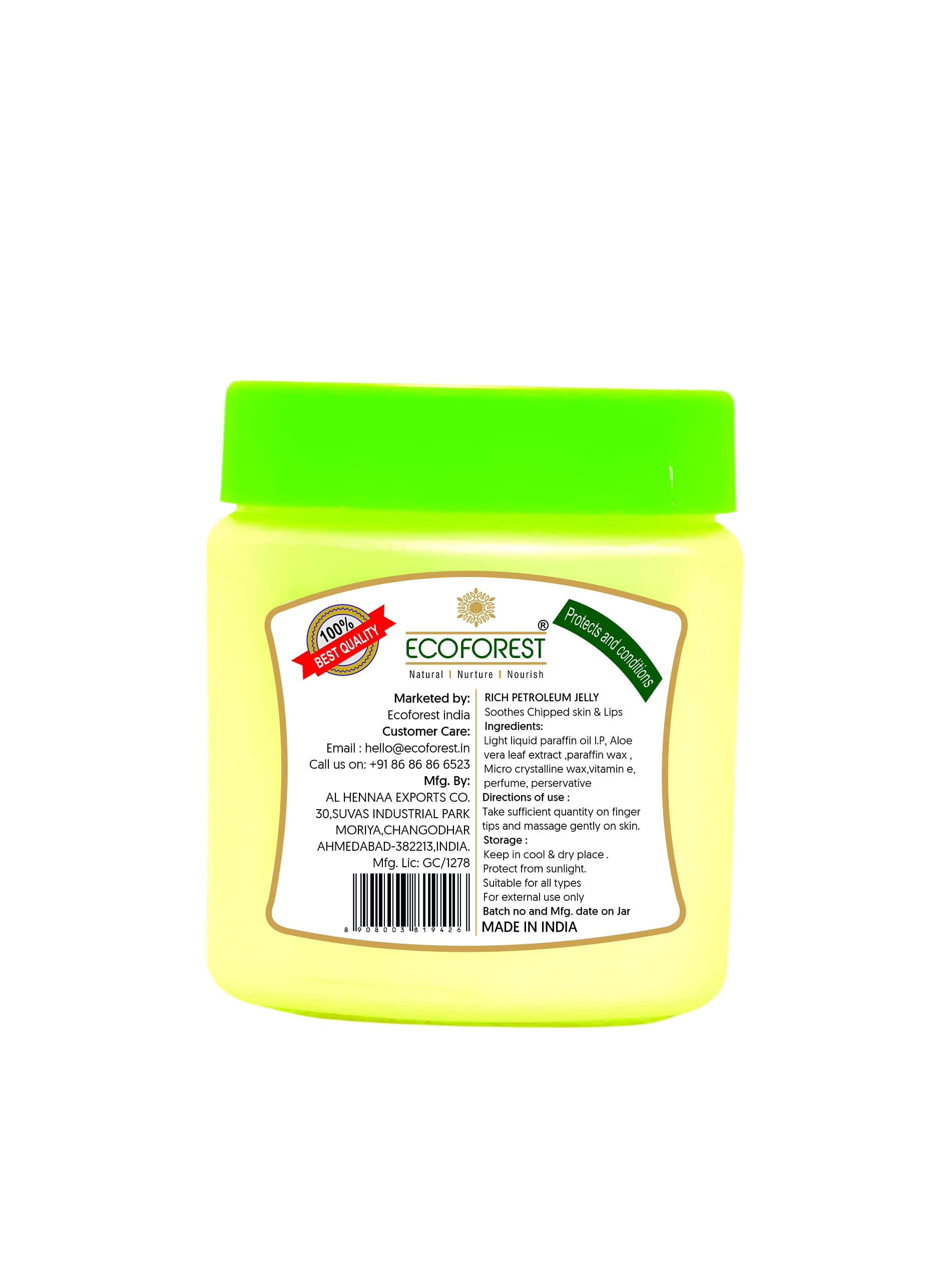 EcoForest 100% Pure Petroleum Jelly with Aloe Vera & Vitamin E - 100g Moisturizing Skin Care for Dry Skin, Lips, Cuticles & Minor Burns