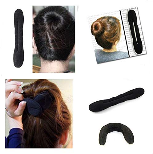WOIWO 3-Piece Black Magic Hair Bun Maker Set - Foam Sponge Bun Shaper for Perfect Updos - Hair Accessories for Women, Bridal, Cosplay & Daily Styling