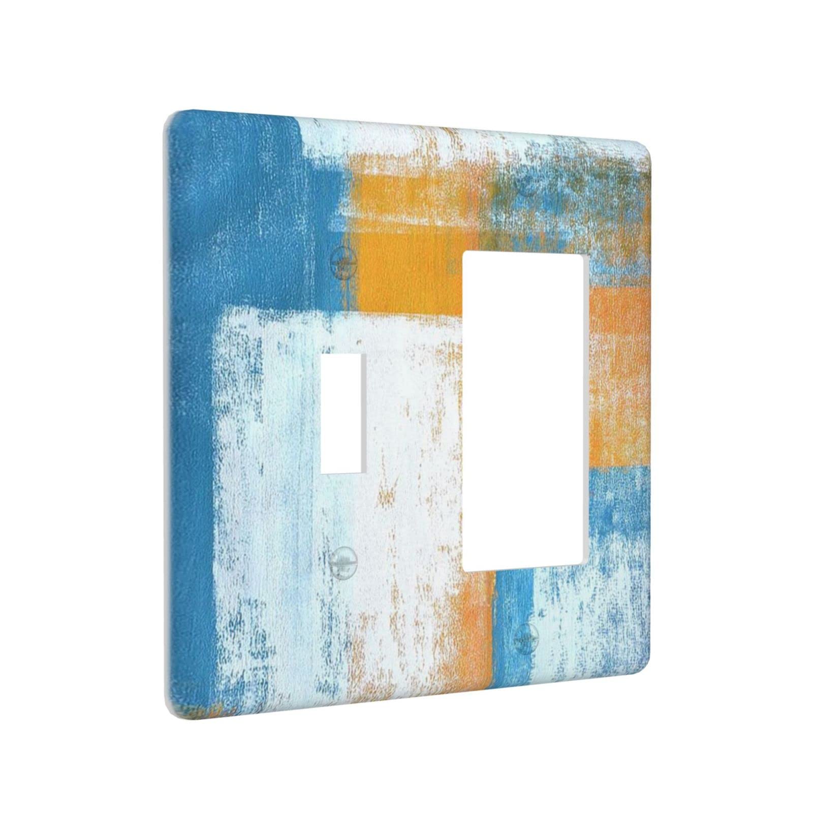 Abstract Orange Blue White 2 Gang Outlet Cover - Decorative Light Switch Plate for Living Room, Bedroom - 4.5