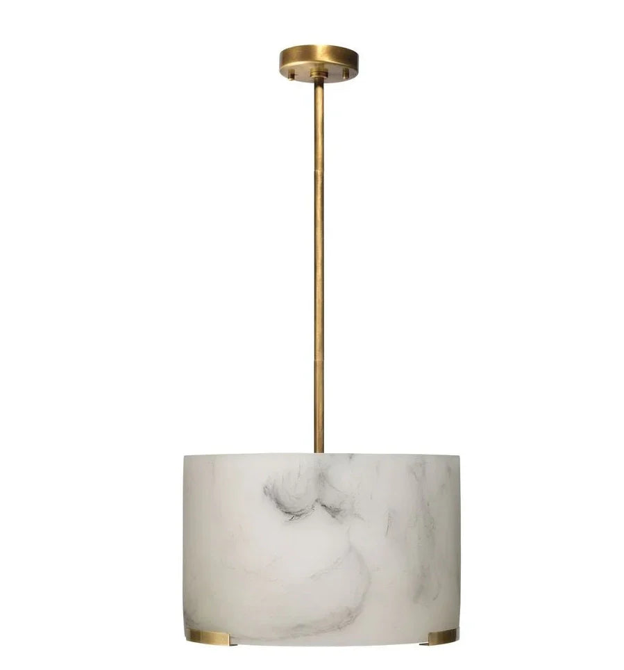Elancourt Alabaster Pendant Light - Modern Minimalist Ceiling Fixture for Dining Room, Bedroom & Living Room - Elegant White Glass Shade with Gold Accents