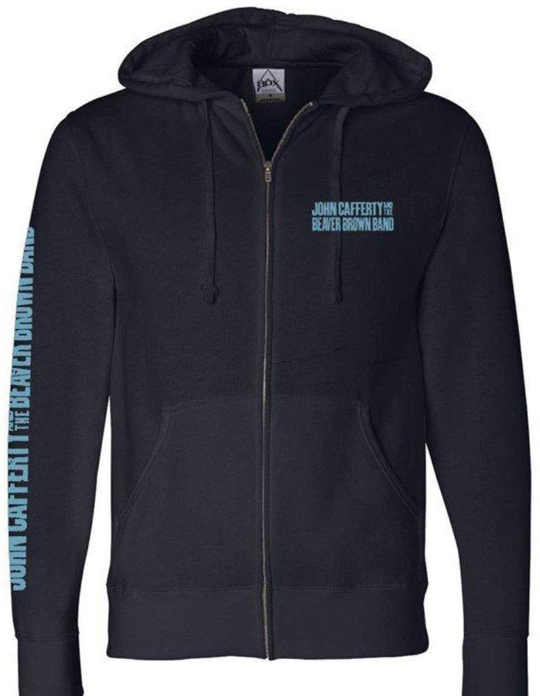 John Cafferty Men's Navy Blue Logo Zip-Up Hoodie Sweatshirt - Medium Size for Casual Wear, Gym & Outdoor Activities