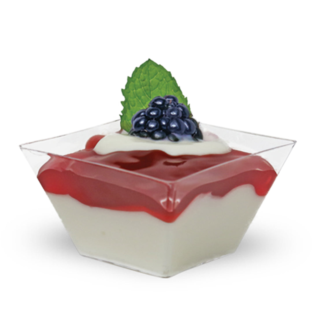 1.5 oz Clear Plastic Angled Mini Square Bowls - Pack of 12 - Perfect for Candy, Nuts, Snacks, Condiments, and Party Serving